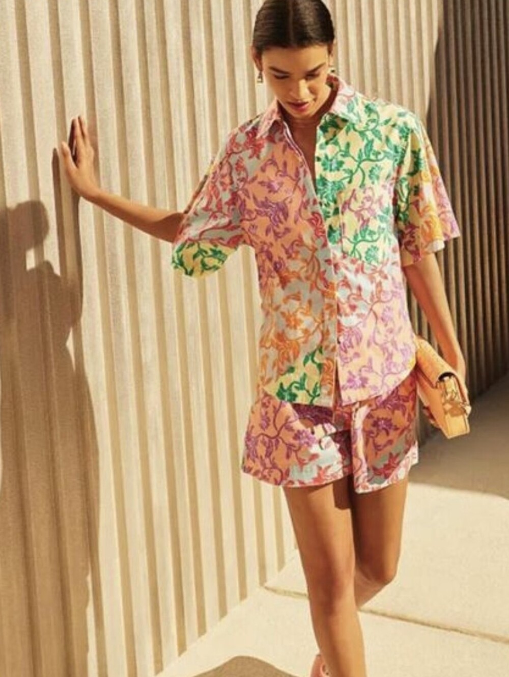 Derek Lam 10 Crosby Top In Cotton Multicolor Floral w/ Sleeve + Side Slits, US4